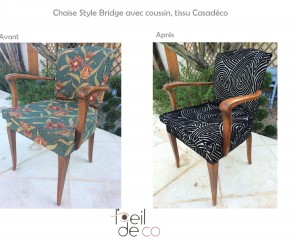 Chaise Bridge avec coussin, tissu Casadéco