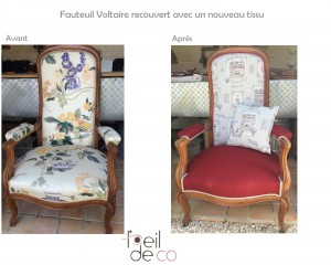 Fauteuil Voltaire – Nouveau tissu Rouge et Beige