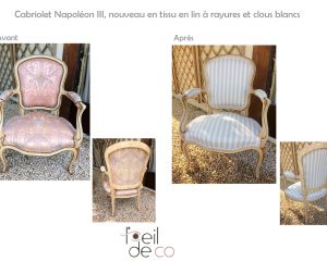 Cabriolet Napoléon III – Nouveau tissu en lin et clous blancs