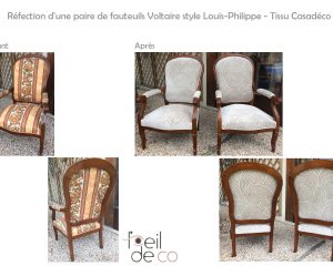 Réfection d’une paire de fauteuils Voltaire
