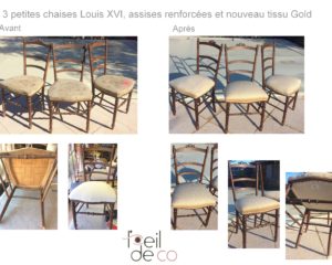 3 chaises Louis XVI Tissu Gold