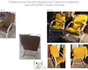Création d’une housse de fauteuil – Tissu jaune mimosa